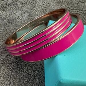 Oscar de la Renta Pink Enamel & Gold Tone Bangle Bracelets- 2pc